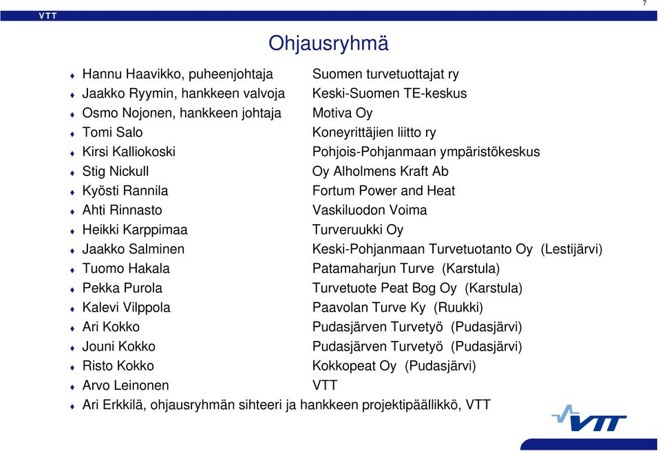 Jaakko Salminen Keski-Pohjanmaan Turvetuotanto Oy (Lestijärvi) Tuomo Hakala Patamaharjun Turve (Karstula) Pekka Purola Turvetuote Peat Bog Oy (Karstula) Kalevi Vilppola Paavolan Turve Ky (Ruukki)