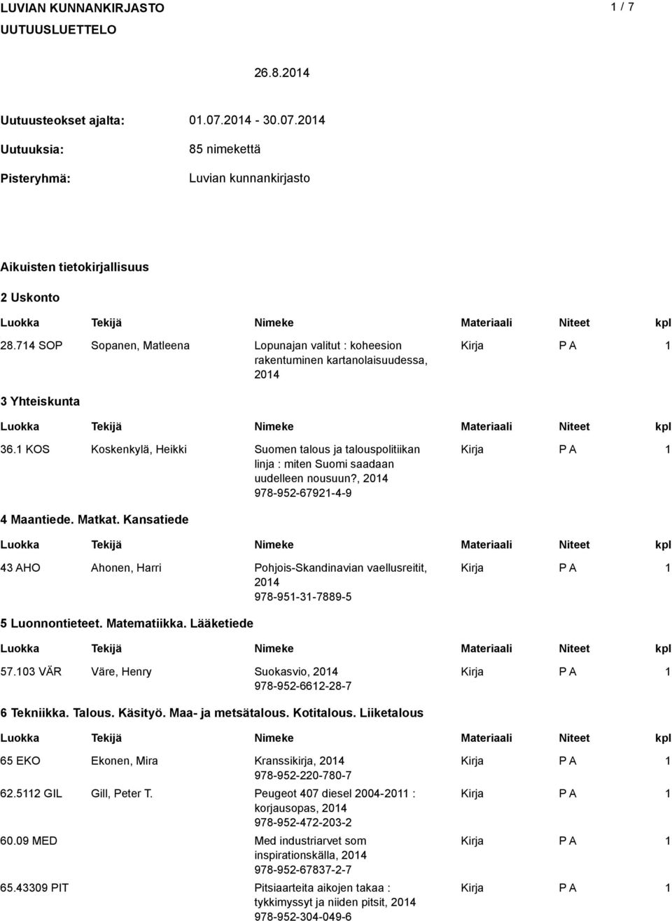 KOS Koskenkylä, Heikki Suomen talous ja talouspolitiikan linja : miten Suomi saadaan uudelleen nousuun?, 204 978-952-6792-4-9 4 Maantiede. Matkat.