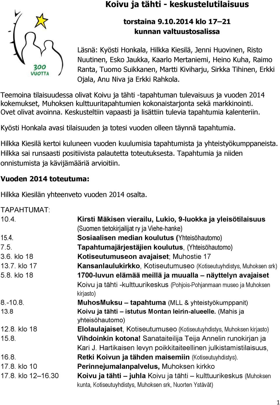 Kiviharju, Sirkka Tihinen, Erkki Ojala, Anu Niva ja Erkki Rahkola.