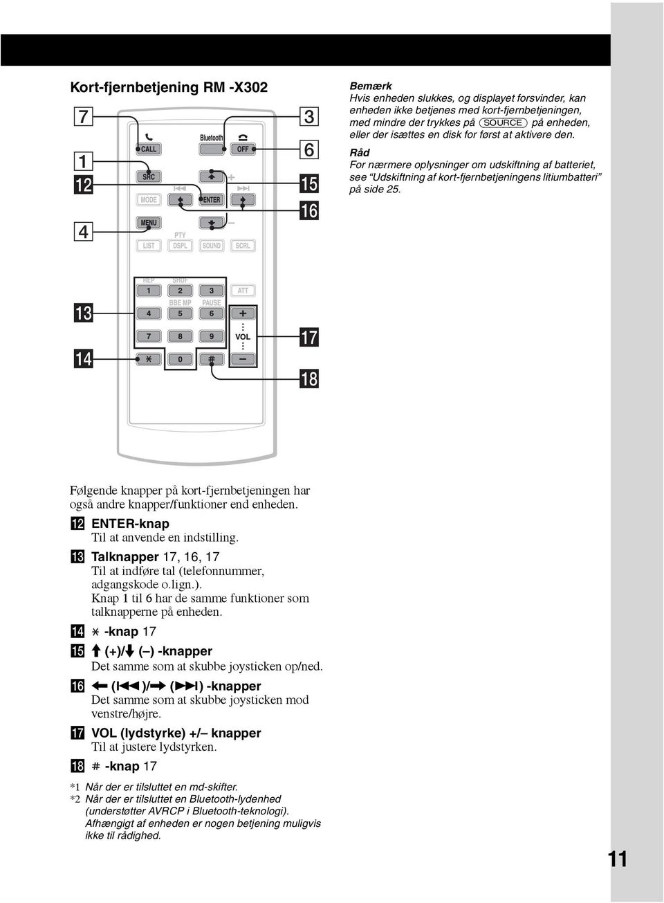 qd qf qj qk Følgende knapper på kort-fjernbetjeningen har også andre knapper/funktioner end enheden. qs ENTER-knap Til at anvende en indstilling.