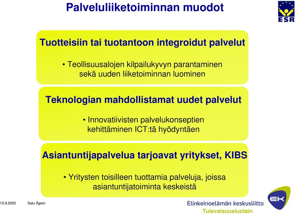 palvelut Innovatiivisten palvelukonseptien kehittäminen ICT:tä hyödyntäen Asiantuntijapalvelua