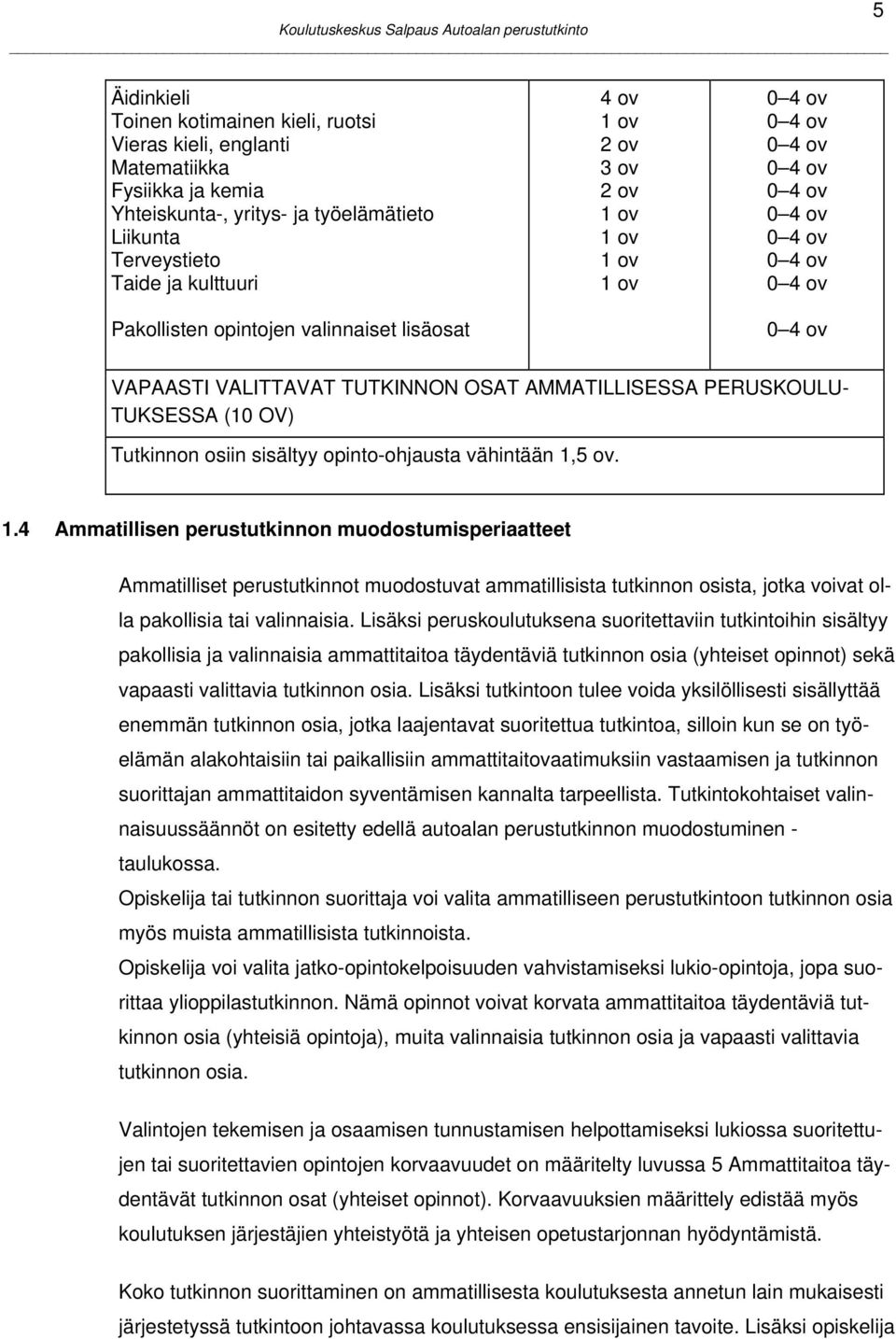 PERUSKOULU- TUKSESSA (10 OV) Tutkinnon osiin sisältyy opinto-ohjausta vähintään 1,
