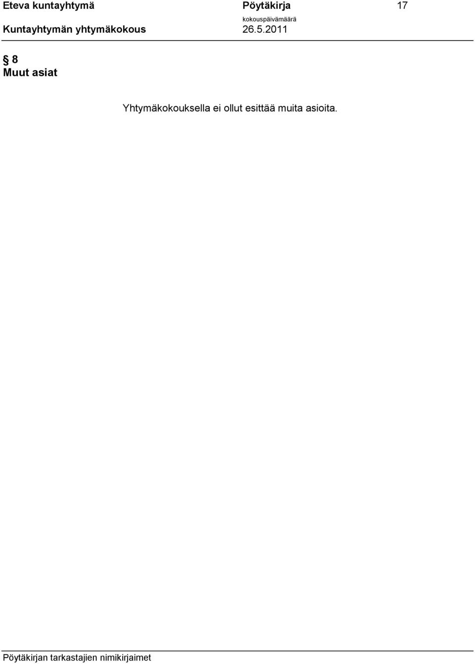 asiat Yhtymäkokouksella