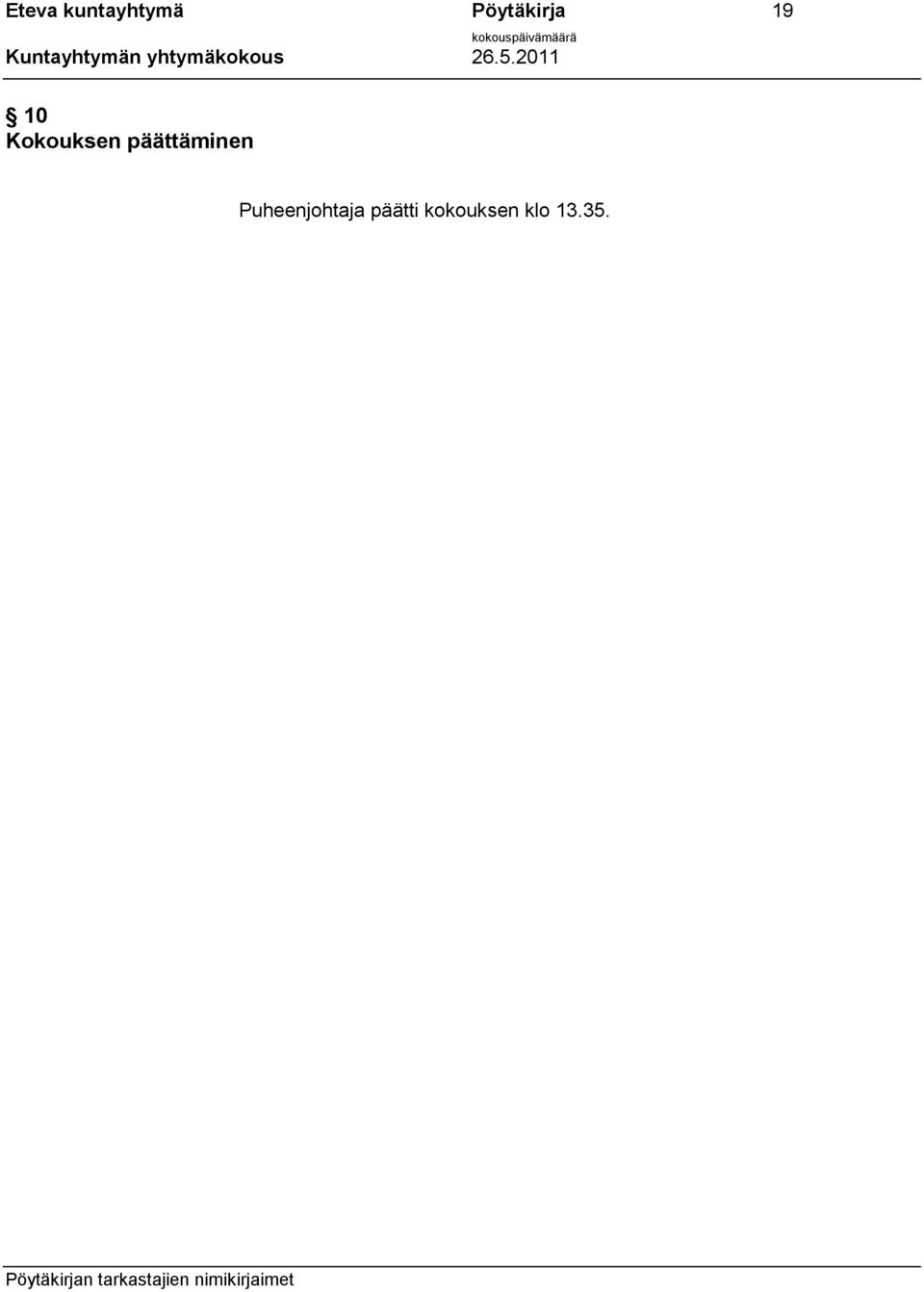 Kokouksen päättäminen