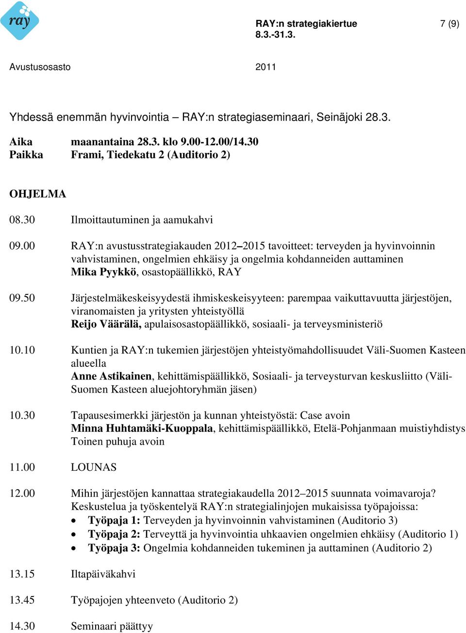 10 Kuntien ja RAY:n tukemien järjestöjen yhteistyömahdollisuudet Väli-Suomen Kasteen Anne Astikainen, kehittämispäällikkö, Sosiaali- ja terveysturvan keskusliitto (Väli- Suomen Kasteen