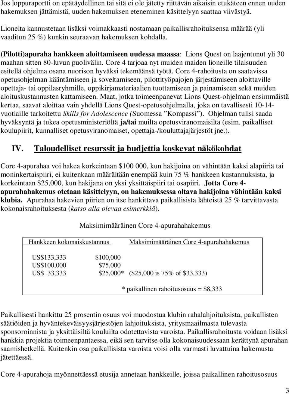 (Pilotti)apuraha hankkeen aloittamiseen uudessa maassa: Lions Quest on laajentunut yli 30 maahan sitten 80-luvun puolivälin.