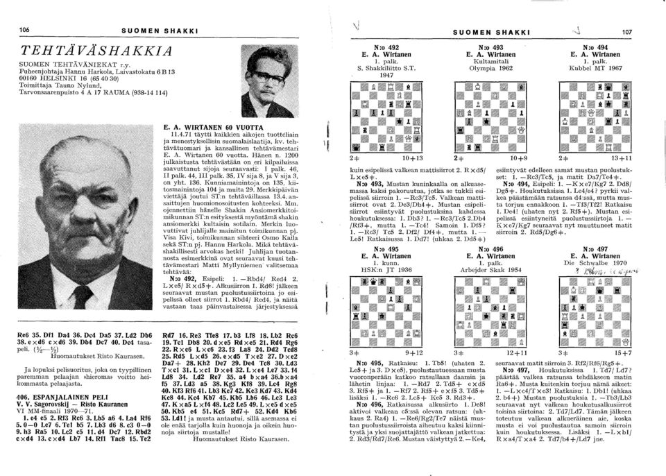 Ld2 Db6 38. e X d6 c X d6 39. Db4 Dc7 40. Dc4 tasapeli. ('Y2- 'Y2) Huomautukset Risto Kaurase. Ja lopuksi pelisuoritus, joka o tyypillie paremma pelaaja,)hieroma,) voitto heikommasta pelaajasta. 406.