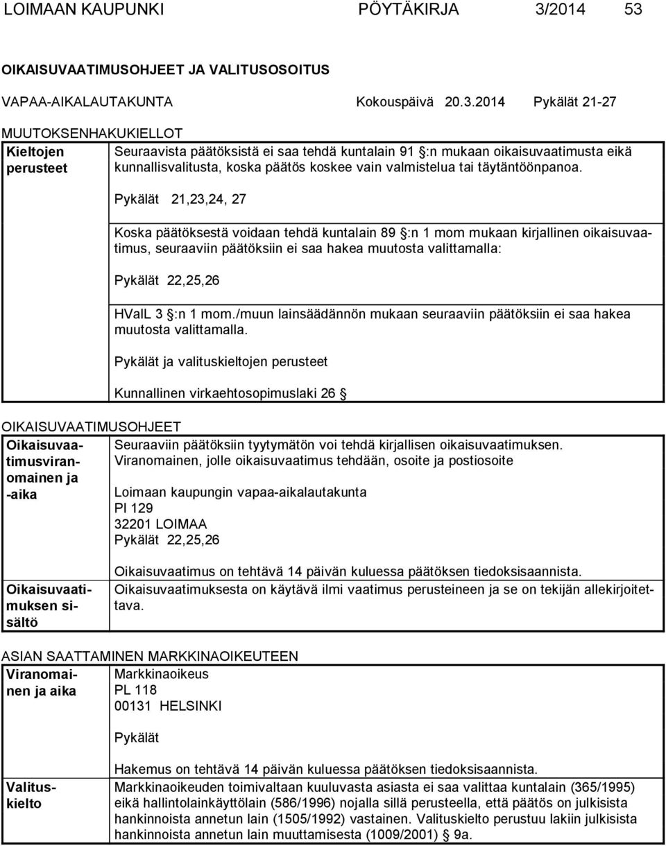 OIKAISUVAATIMUSOHJEET JA VALITUS OSOITUS VAPAA-AIKALAUTAKUNTA Kokouspäivä 20.3.