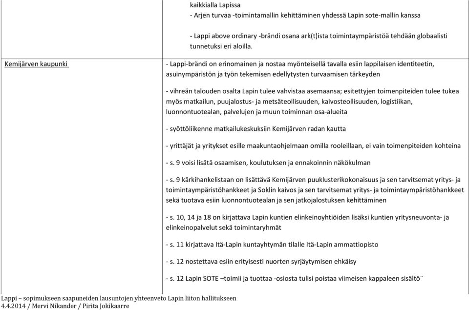 Kemijärven kaupunki - Lappi-brändi on erinomainen ja nostaa myönteisellä tavalla esiin lappilaisen identiteetin, asuinympäristön ja työn tekemisen edellytysten turvaamisen tärkeyden - vihreän