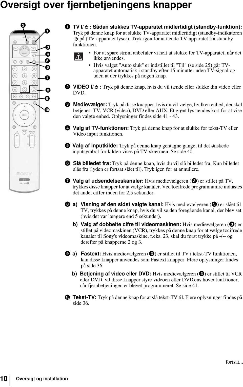 Hvis valget "Auto sluk" er indstillet til "Til" (se side 25) går TVapparatet automatisk i standby efter 15 minutter uden TV-signal og uden at der trykkes på nogen knap.