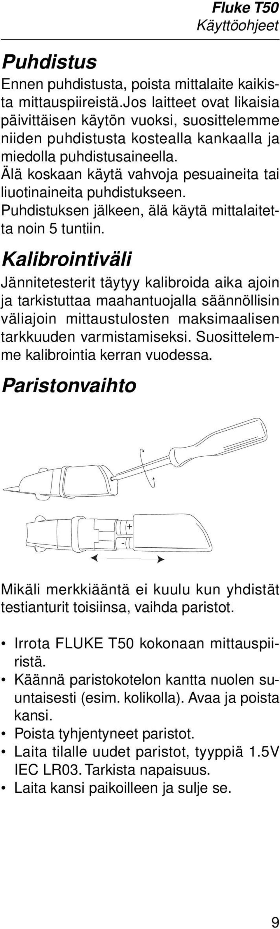 Älä koskaan käytä vahvoja pesuaineita tai liuotinaineita puhdistukseen. Puhdistuksen jälkeen, älä käytä mittalaitetta noin 5 tuntiin.