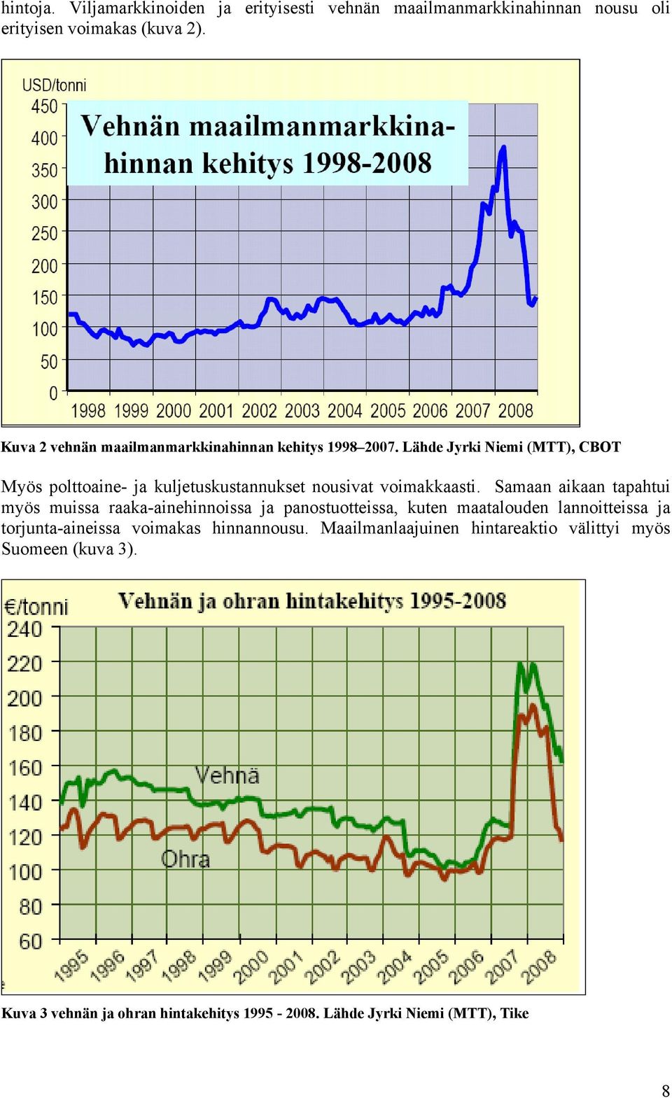 Lähde Jyrki Niemi (MTT), CBOT Myös polttoaine- ja kuljetuskustannukset nousivat voimakkaasti.