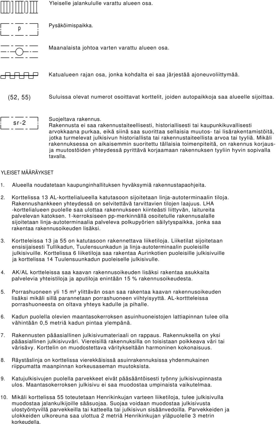 Rakennusta ei saa rakennustaiteellisesti, historiallisesti tai kaupunkikuvallisesti arvokkaana purkaa, eikä siinä saa suorittaa sellaisia muutos- tai lisärakentamistöitä, jotka turmelevat julkisivun