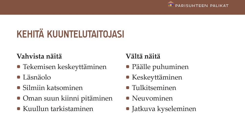 kiinni pitäminen Kuullun tarkistaminen Vältä näitä Päälle