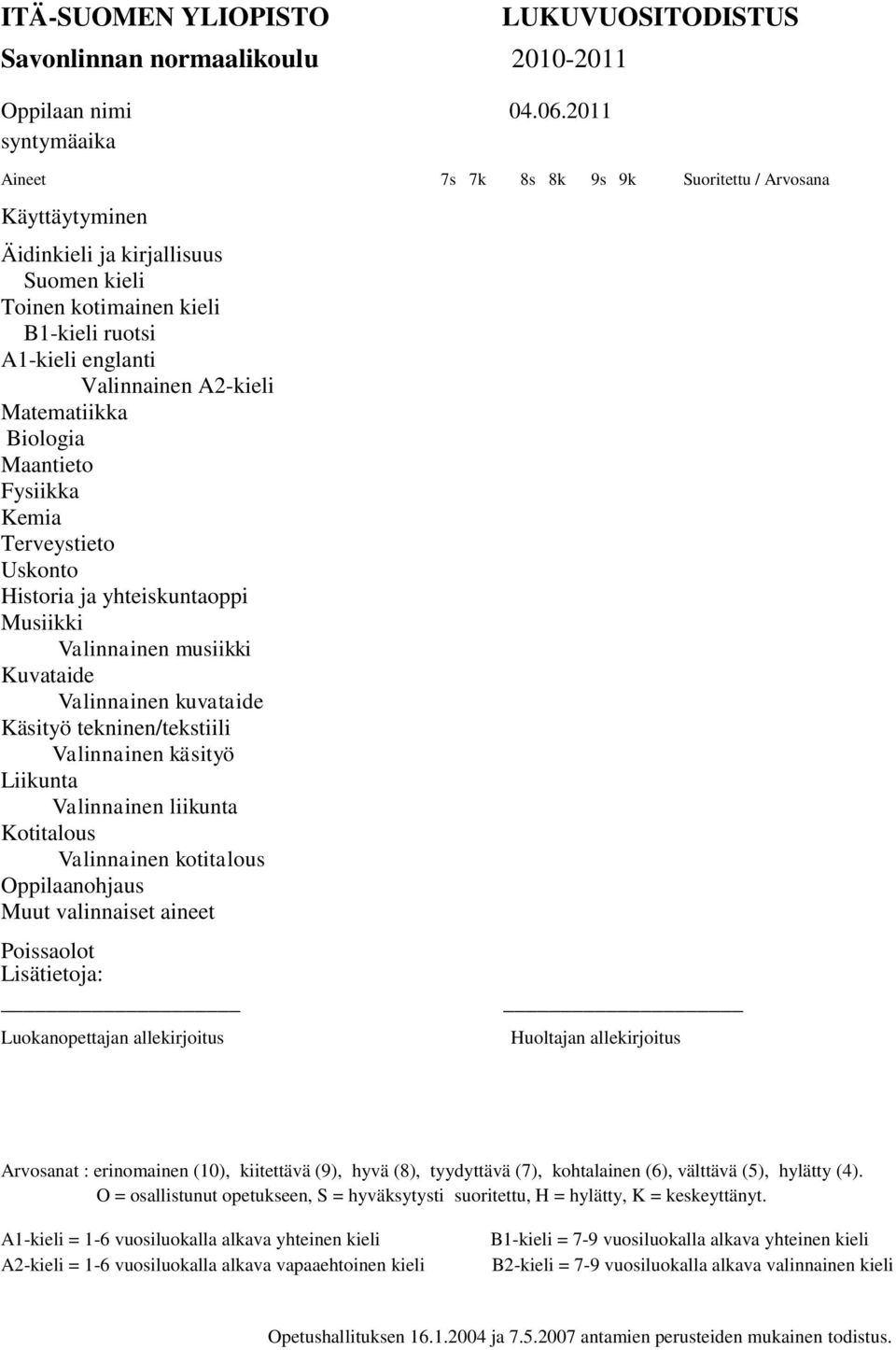 Historia ja yhteiskuntaoppi Valinnainen musiikki Valinnainen kuvataide Käsityö tekninen/tekstiili Valinnainen käsityö Valinnainen liikunta Kotitalous Valinnainen kotitalous Oppilaanohjaus Muut