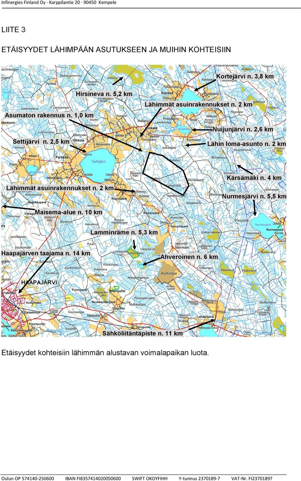 2 km Lähimmät asuinrakennukset n. 2 km Kärsämäki n. 4 km Nurmesjärvi n. 5,5 km Maisema-alue n. 10 km Lamminräme n.