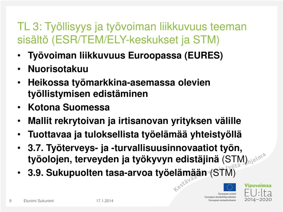 Mallit rekrytoivan ja irtisanovan yrityksen välille Tuottavaa ja tuloksellista työelämää yhteistyöllä 3.7.