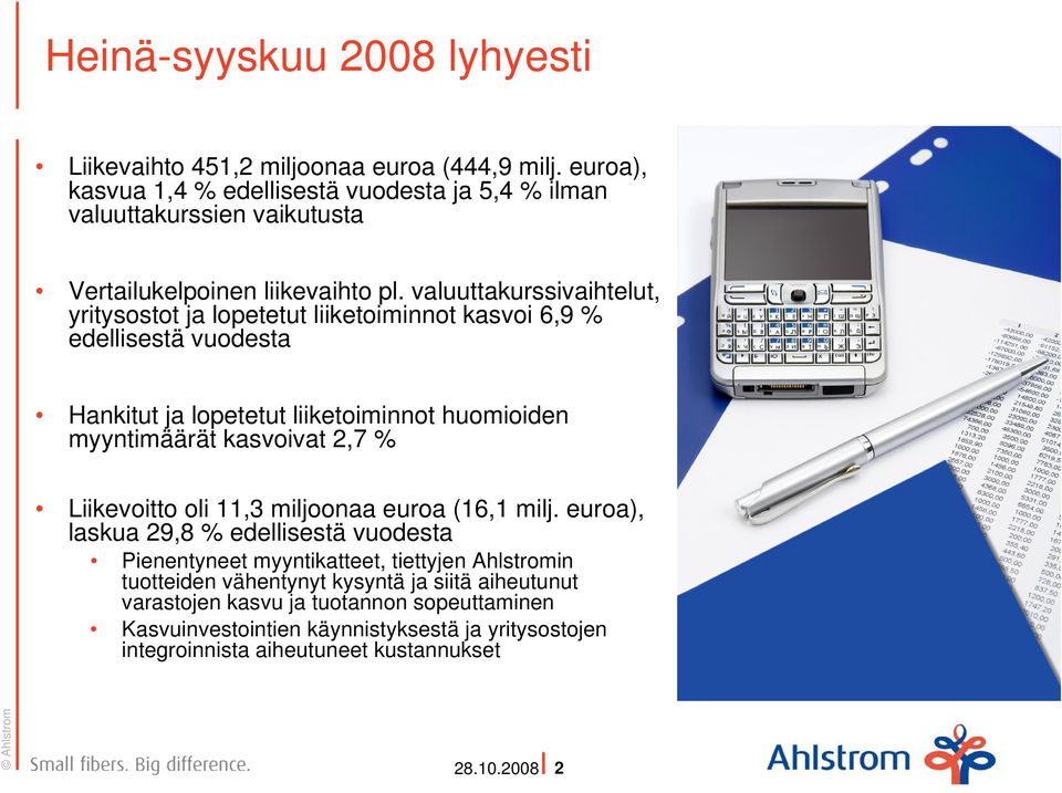 valuuttakurssivaihtelut, yritysostot ja lopetetut liiketoiminnot kasvoi 6,9 % edellisestä vuodesta Hankitut ja lopetetut liiketoiminnot huomioiden myyntimäärät kasvoivat 2,7 %