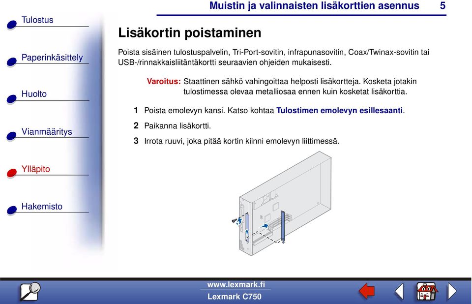 Varoitus: Staattinen sähkö vahingoittaa helposti lisäkortteja.