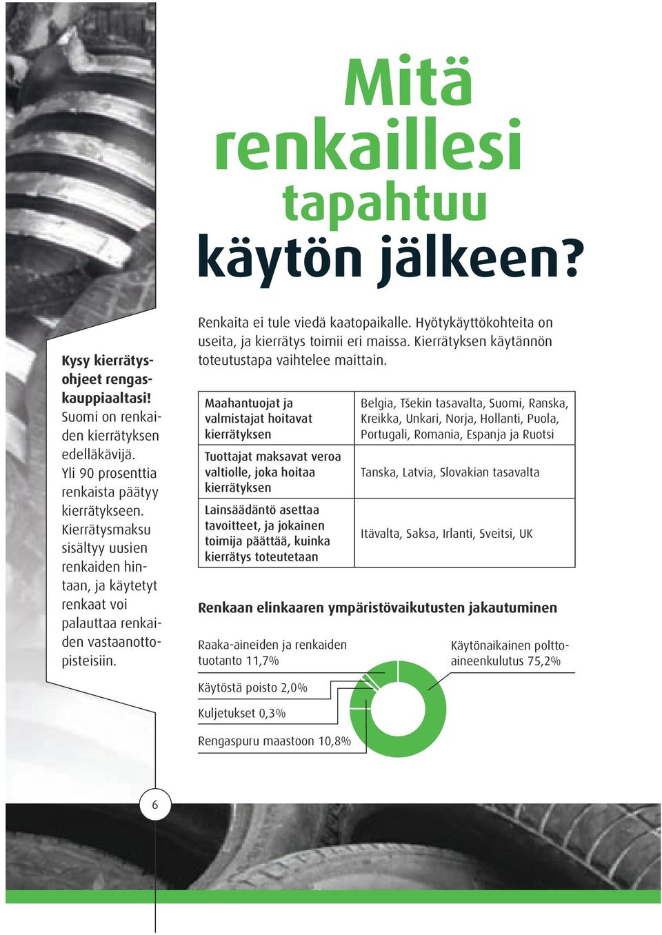 Hyötykäyttökohteita on useita, ja kierrätys toimii eri maissa. Kierrätyksen käytännön toteutustapa vaihtelee maittain.