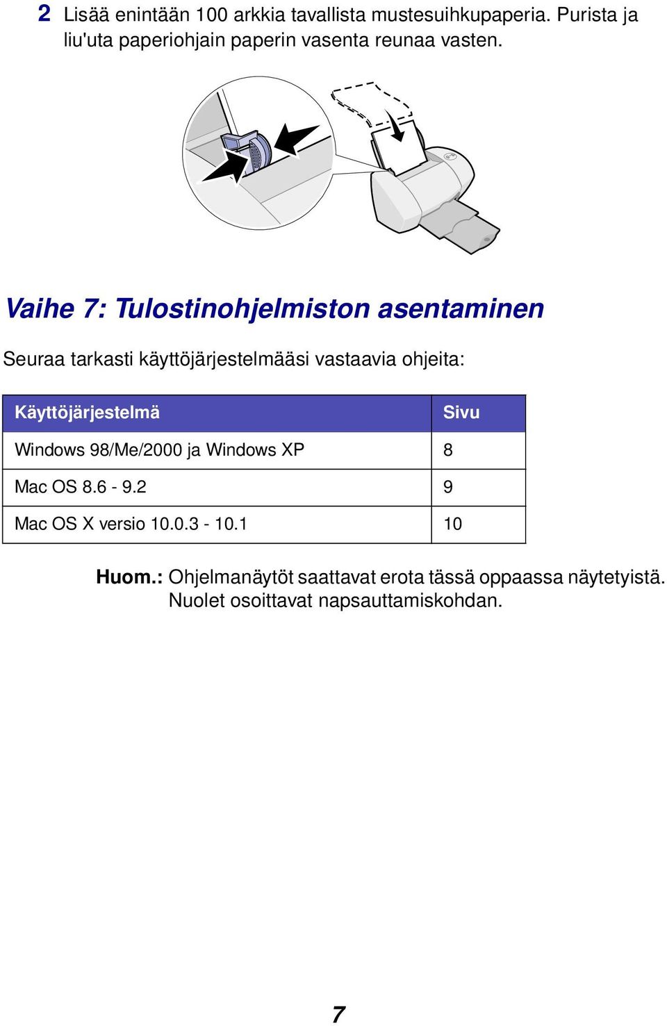 Vaihe 7: Tulostinohjelmiston asentaminen Seuraa tarkasti käyttöjärjestelmääsi vastaavia ohjeita: