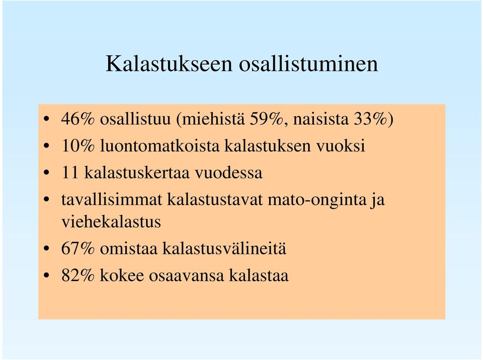 kalastuskertaa vuodessa tavallisimmat kalastustavat