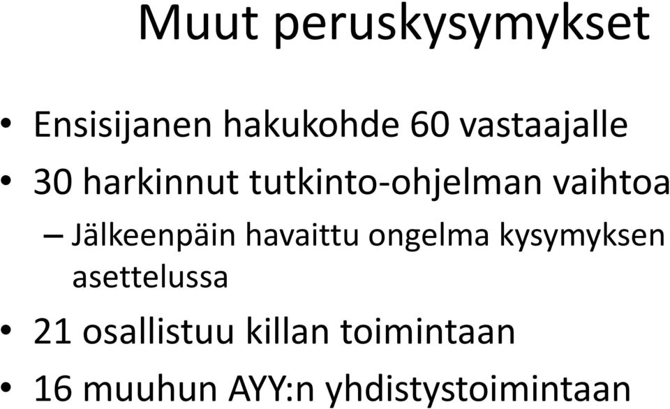 Jälkeenpäin havaittu ongelma kysymyksen asettelussa