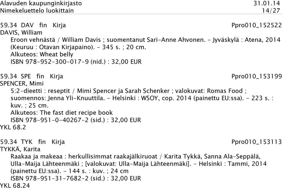 34 SPE fin Kirja Ppro010_153199 SPENCER, Mimi 5:2-dieetti : reseptit / Mimi Spencer ja Sarah Schenker ; valokuvat: Romas Food ; suomennos: Jenna Yli-Knuuttila. - Helsinki : WSOY, cop.