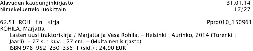 traktorikirja / Marjatta ja Vesa Rohila.