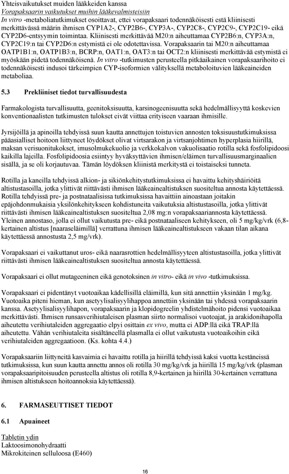 Kliinisesti merkittävää M20:n aiheuttamaa CYP2B6:n, CYP3A:n, CYP2C19:n tai CYP2D6:n estymistä ei ole odotettavissa.