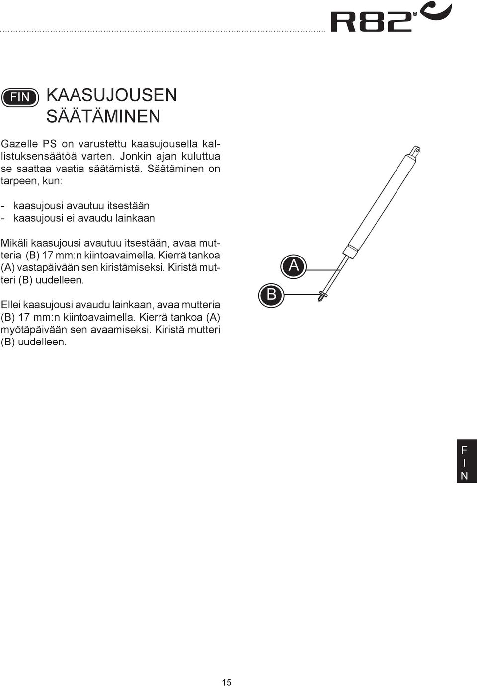 mutteria () 17 mm:n kiintoavaimella. Kierrä tankoa () vastapäivään sen kiristämiseksi. Kiristä mutteri () uudelleen.