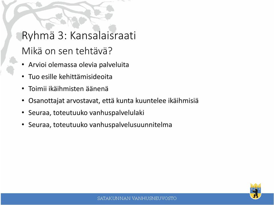 Toimii ikäihmisten äänenä Osanottajat arvostavat, että kunta