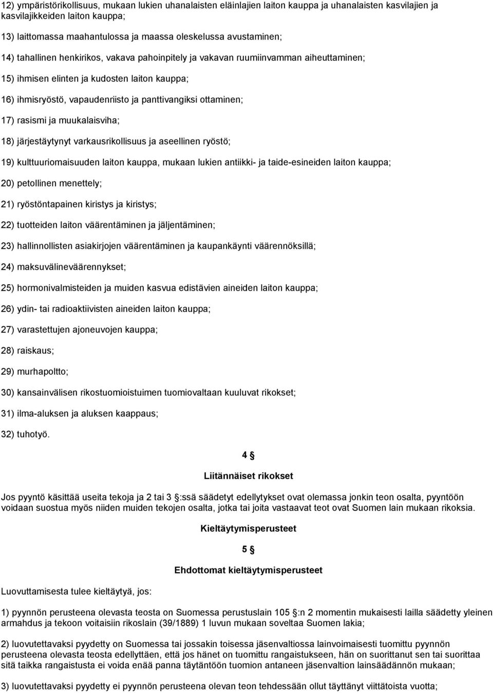 ottaminen; 17) rasismi ja muukalaisviha; 18) järjestäytynyt varkausrikollisuus ja aseellinen ryöstö; 19) kulttuuriomaisuuden laiton kauppa, mukaan lukien antiikki- ja taide-esineiden laiton kauppa;