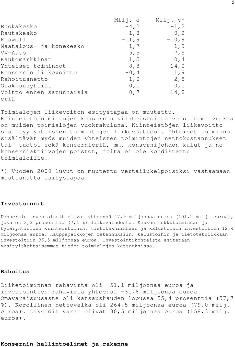 Rahoitusnetto 1,0 2,8 Osakkuusyhtiöt 0,1 0,1 Voitto ennen satunnaisia eriä 0,7 14,8 Toimialojen liikevoiton esitystapaa on muutettu.