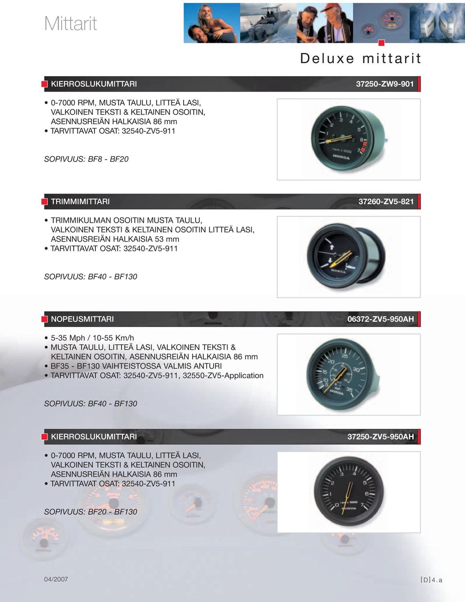 06372-ZV5-950AH 5-35 Mph / 10-55 Km/h MUSTA TAULU, LITTEÄ LASI, VALKOINEN TEKSTI & KELTAINEN OSOITIN, ASENNUSREIÄN HALKAISIA 86 mm BF35 - BF130 VAIHTEISTOSSA VALMIS ANTURI TARVITTAVAT OSAT: