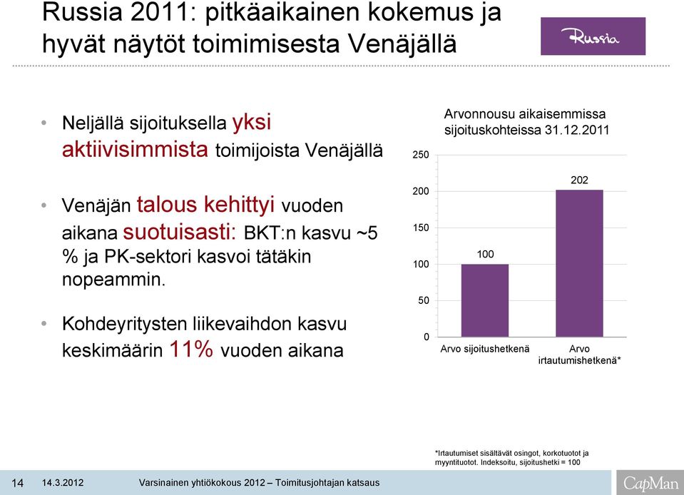 2011 Venäjän talous kehittyi vuoden 200 202 aikana suotuisasti: BKT:n kasvu ~5 % ja PK-sektori kasvoi tätäkin nopeammin.