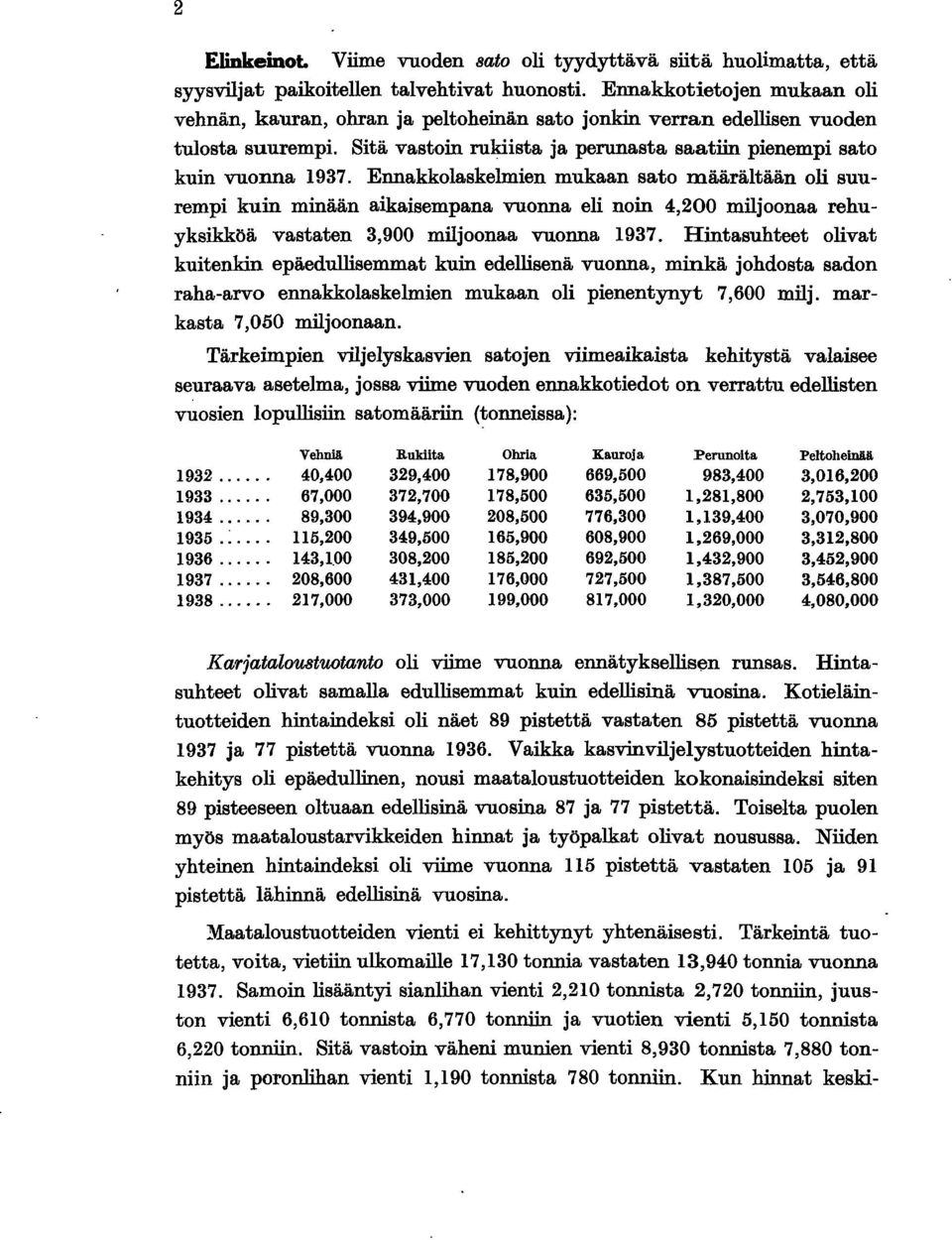 Ennakkolaskelmien mukaan sato määrältään oli suurempi kuin minään aikaisempana vuonna eli noin 4,200 miljoonaa rehuyksikköä vastaten 3,900 miljoonaa vuonna 937.