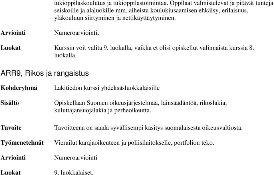 luokalla, vaikka et olisi opiskellut valinnaista kurssia 8. luokalla.