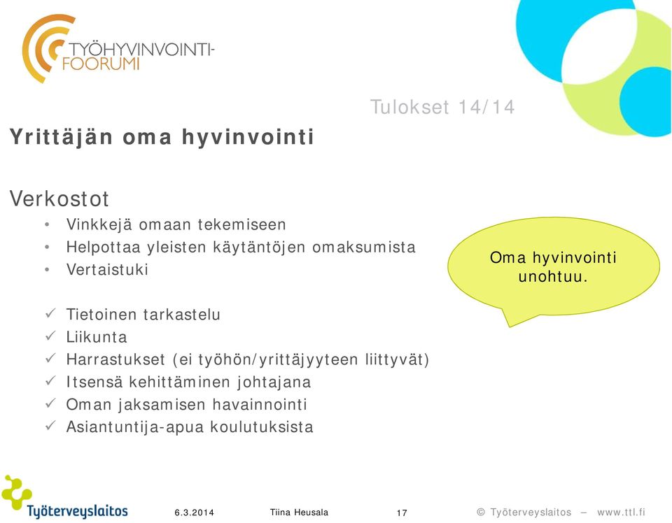 ü Tietoinen tarkastelu ü Liikunta ü Harrastukset (ei työhön/yrittäjyyteen liittyvät)