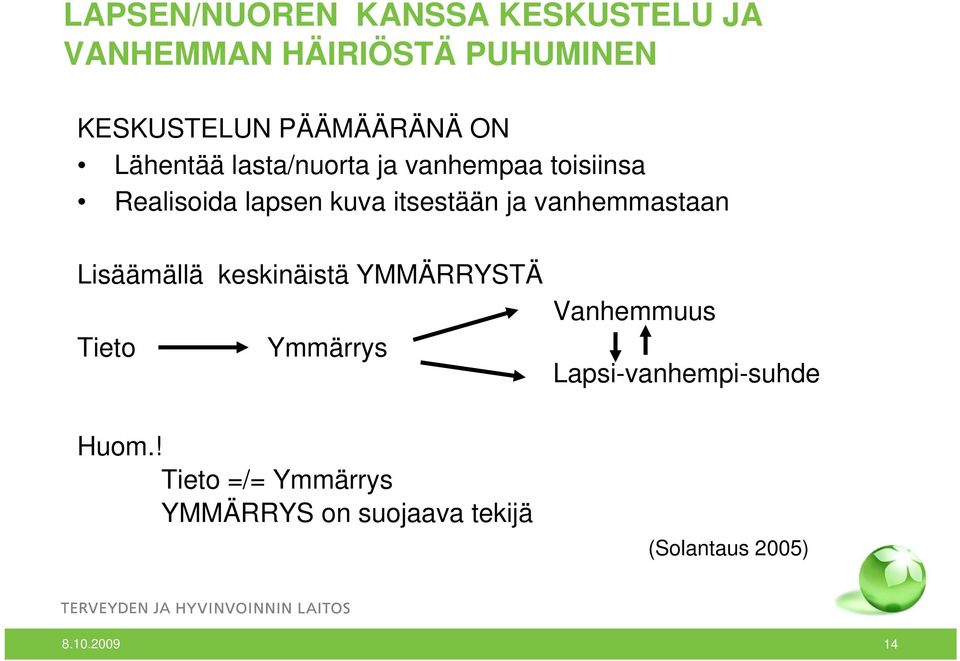 vanhemmastaan Lisäämällä keskinäistä YMMÄRRYSTÄ Tieto Ymmärrys Huom.