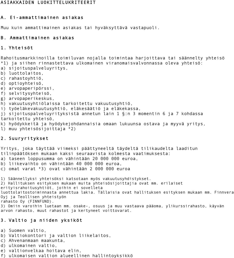 luottolaitos, c) rahastoyhtiö, d) optioyhteisö, e) arvopaperipörssi, f) selvitysyhteisö, g) arvopaperikeskus, h) vakuutusyhtiölaissa tarkoitettu vakuutusyhtiö, i) työeläkevakuutusyhtiö, eläkesäätiö