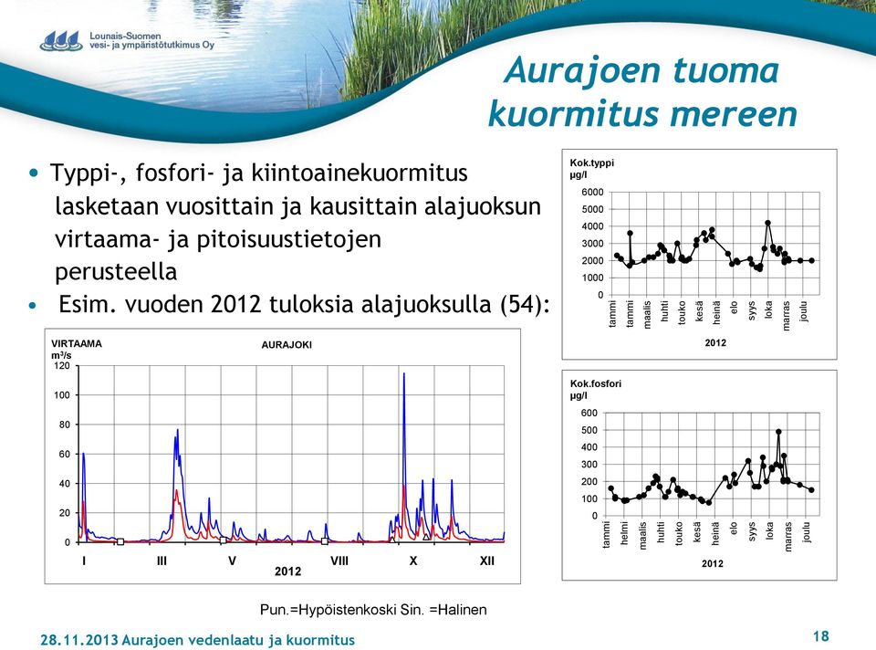 pitoisuustietojen perusteella Esim. vuoden 212 tuloksia alajuoksulla (54): Kok.