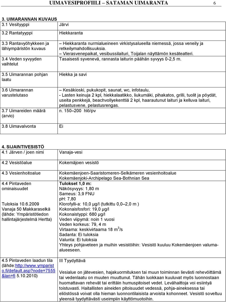 Vierasvenepaikat, vesibussilaituri, Toijalan näyttämön kesäteatteri. Tasaisesti syvenevä, rannasta laiturin päähän syvyys 0-2,5 m.