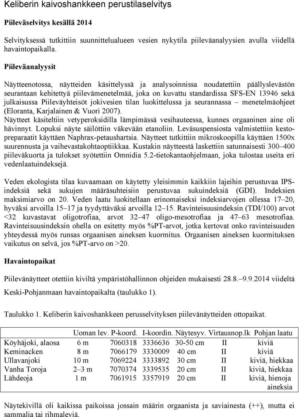 julkaisussa Piileväyhteisöt jokivesien tilan luokittelussa ja seurannassa menetelmäohjeet (Eloranta, Karjalainen & Vuori 2007).