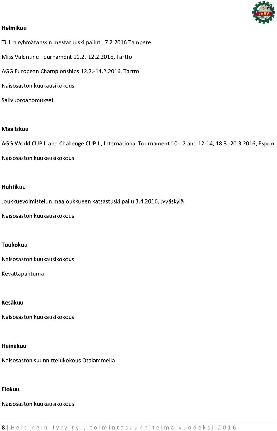 3.2016, Espoo Huhtikuu Joukkuevoimistelun maajoukkueen katsastuskilpailu 3.4.