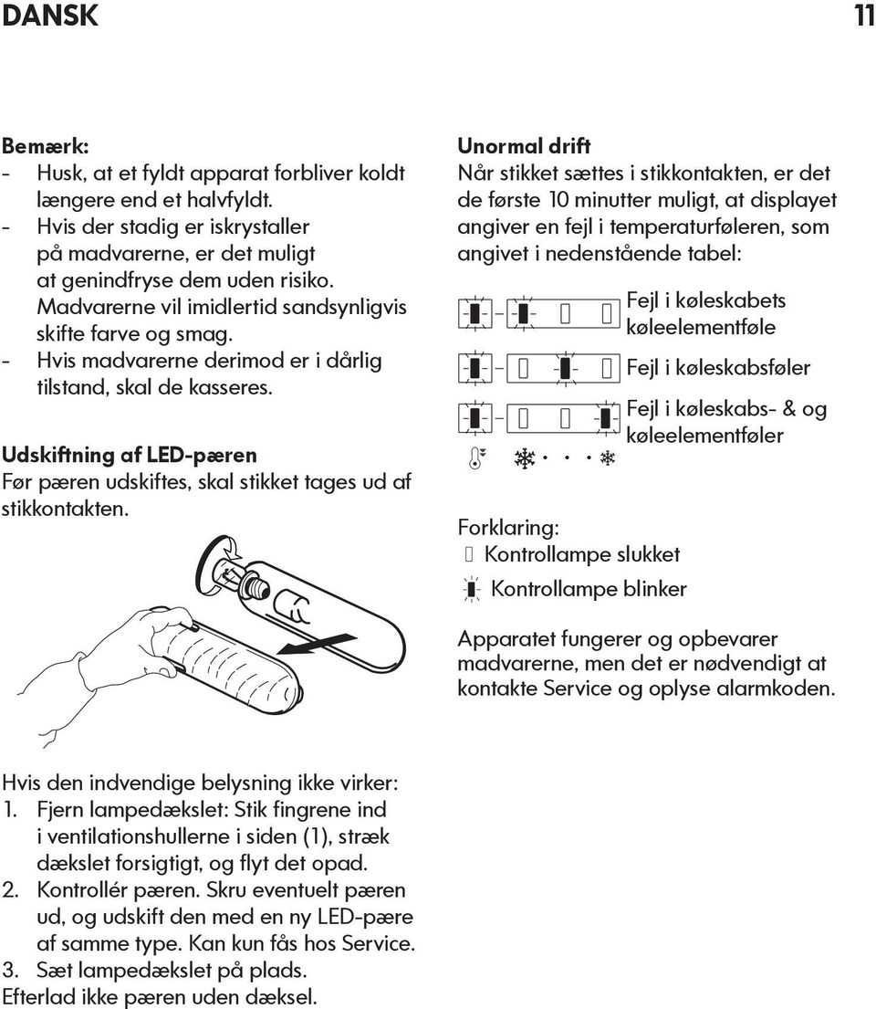 Udskiftning af LED-pæren Før pæren udskiftes, skal stikket tages ud af stikkontakten.