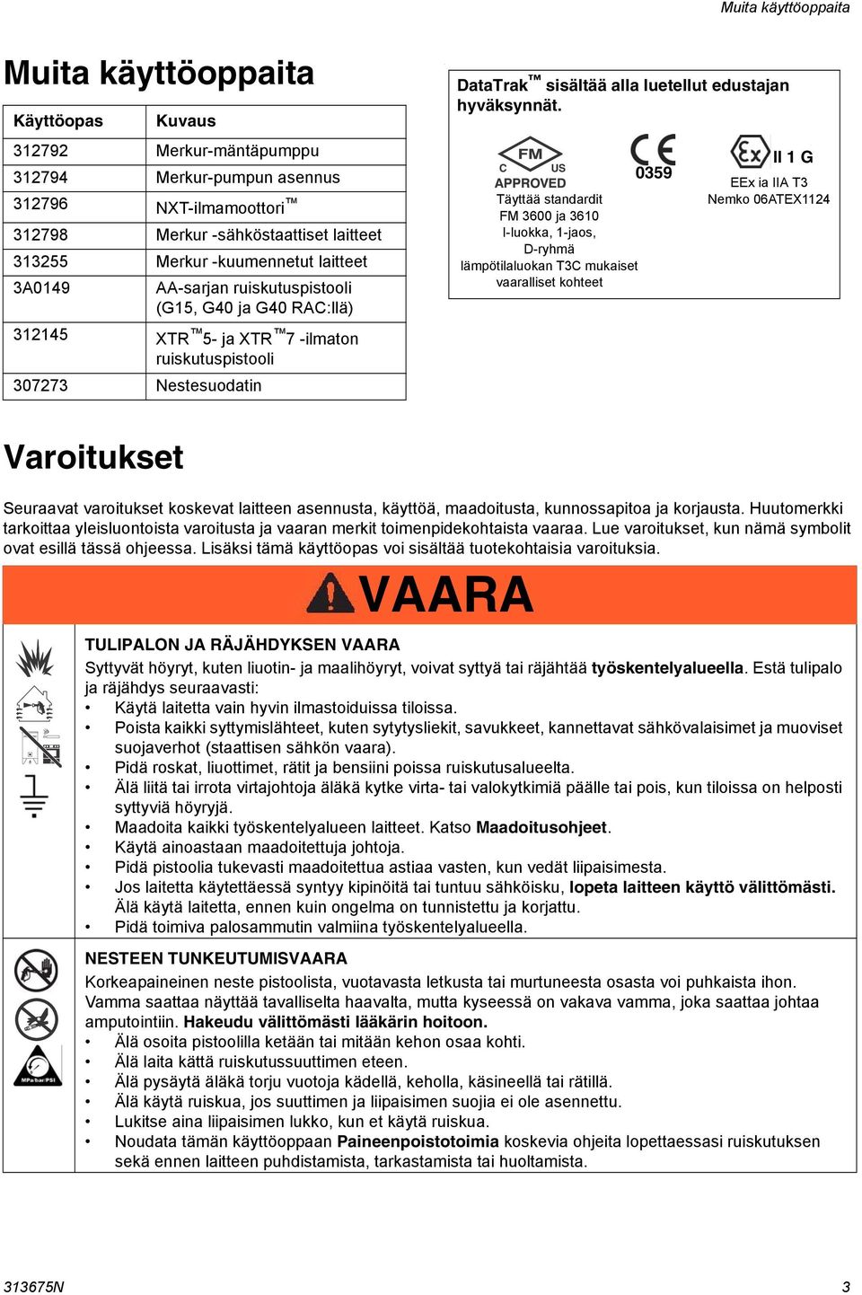 DataTrak sisältää alla luetellut edustajan hyväksynnät.