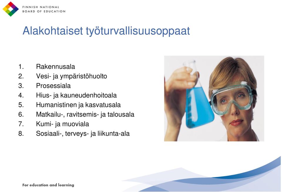 Hius- ja kauneudenhoitoala 5. Humanistinen ja kasvatusala 6.