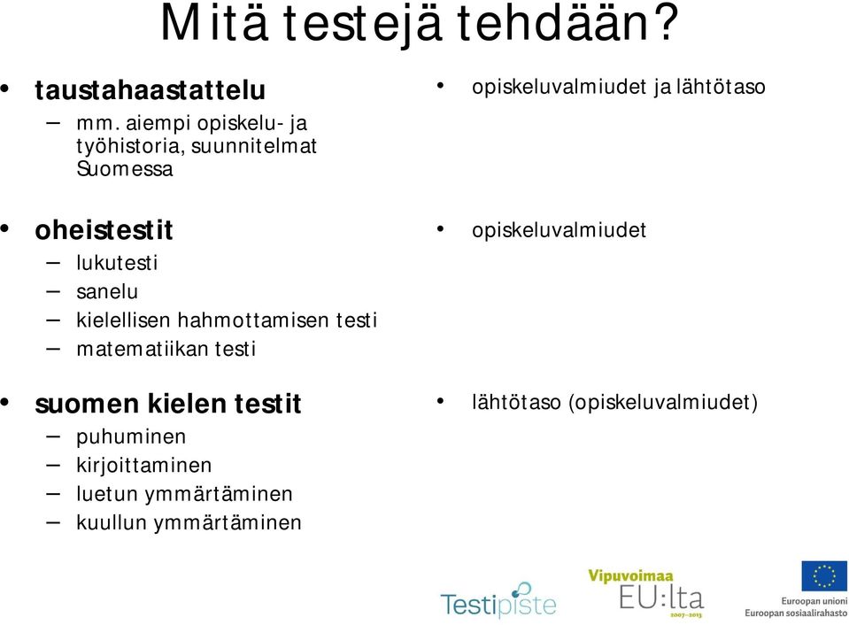 kielellisen hahmottamisen testi matematiikan testi suomen kielen testit puhuminen