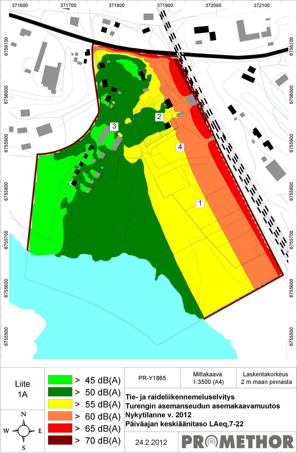 Mittakaava 1:3500 (A4) Laskentakorkeus 2 m maan pinnasta Tie- ja raideliikennemeluselvitys